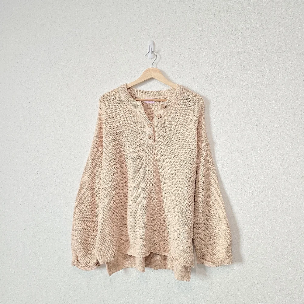 Pink Lily Waffle Knit Henley Sweater XL - Picture 1 of 6